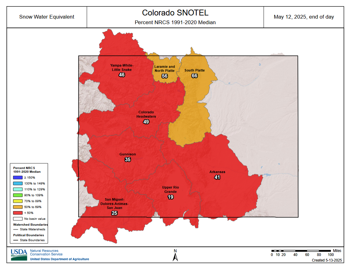 Snowpack percent by region as listed below image.