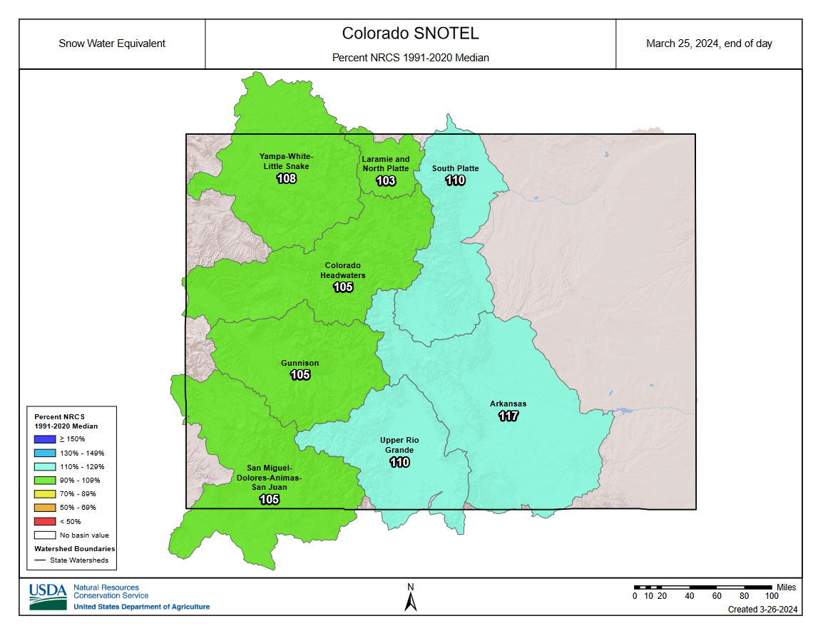 map depciting statewide snowpack